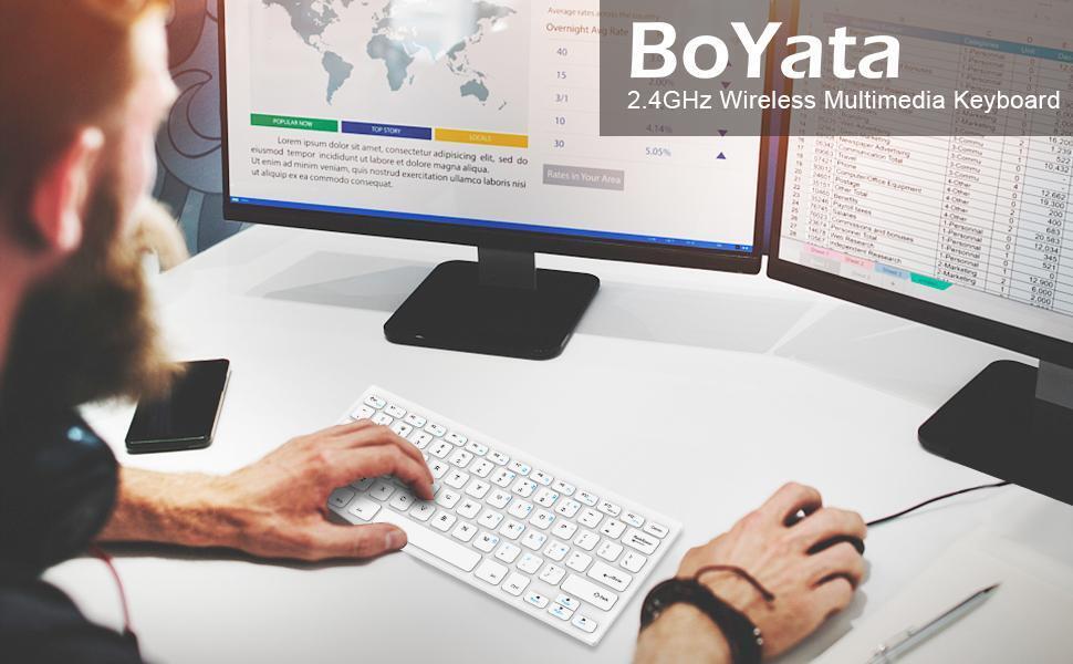 BoYata Wireless Keyboard - Ultra Slim Design with Type-C Converter