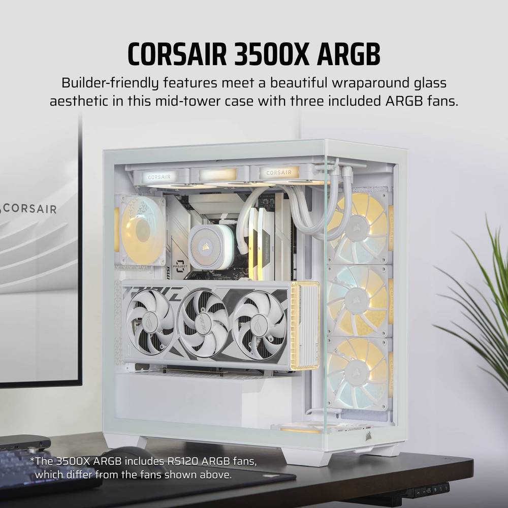 CORSAIR 3500X ARGB ATX Mid-Tower PC Case - White Edition