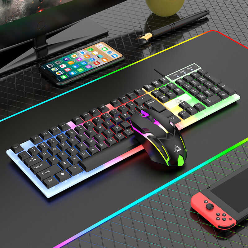 Enhanced RGB LED Rainbow Backlit Mechanical Gaming Keyboard and Mouse Set