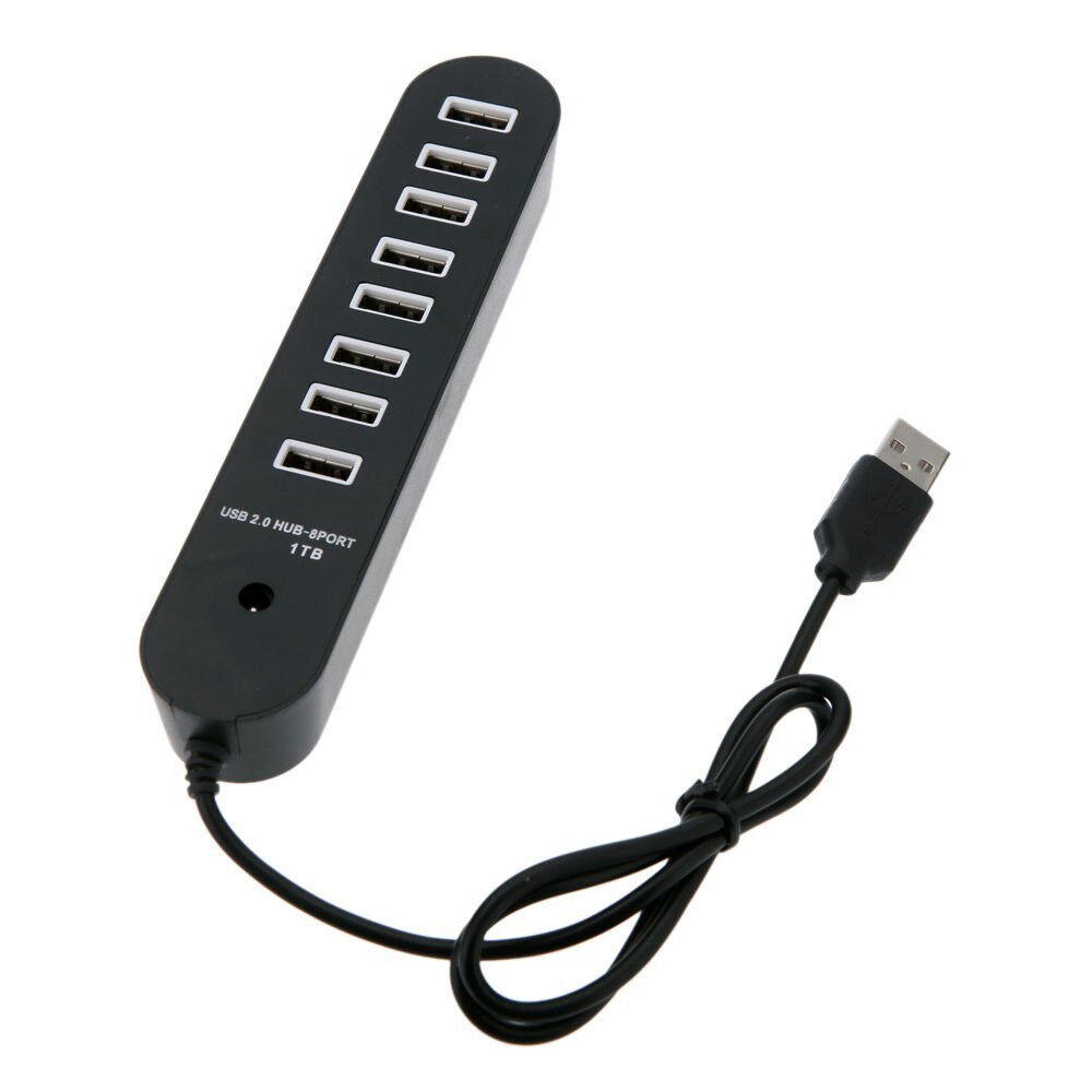 8 Port USB 2.0 High-Speed Data Hub with Built-In Cable