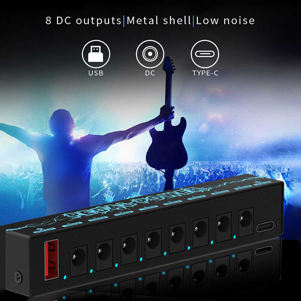 Premium 8-Output Guitar Pedal Power Supply with Isolated DC 9V and Audio Cable