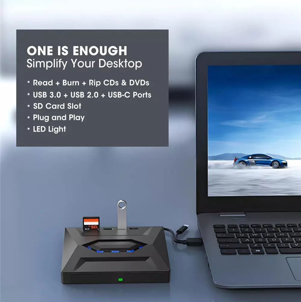 High-Speed External CD/DVD Drive with USB 3.0 for Windows PCs