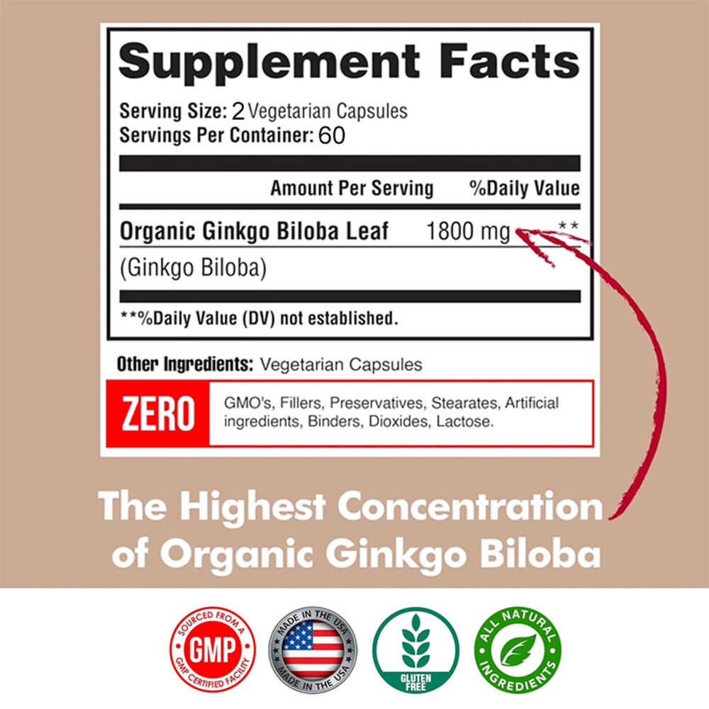 Ginkgo Biloba 1800mg - Boost Memory & Cognitive Function
