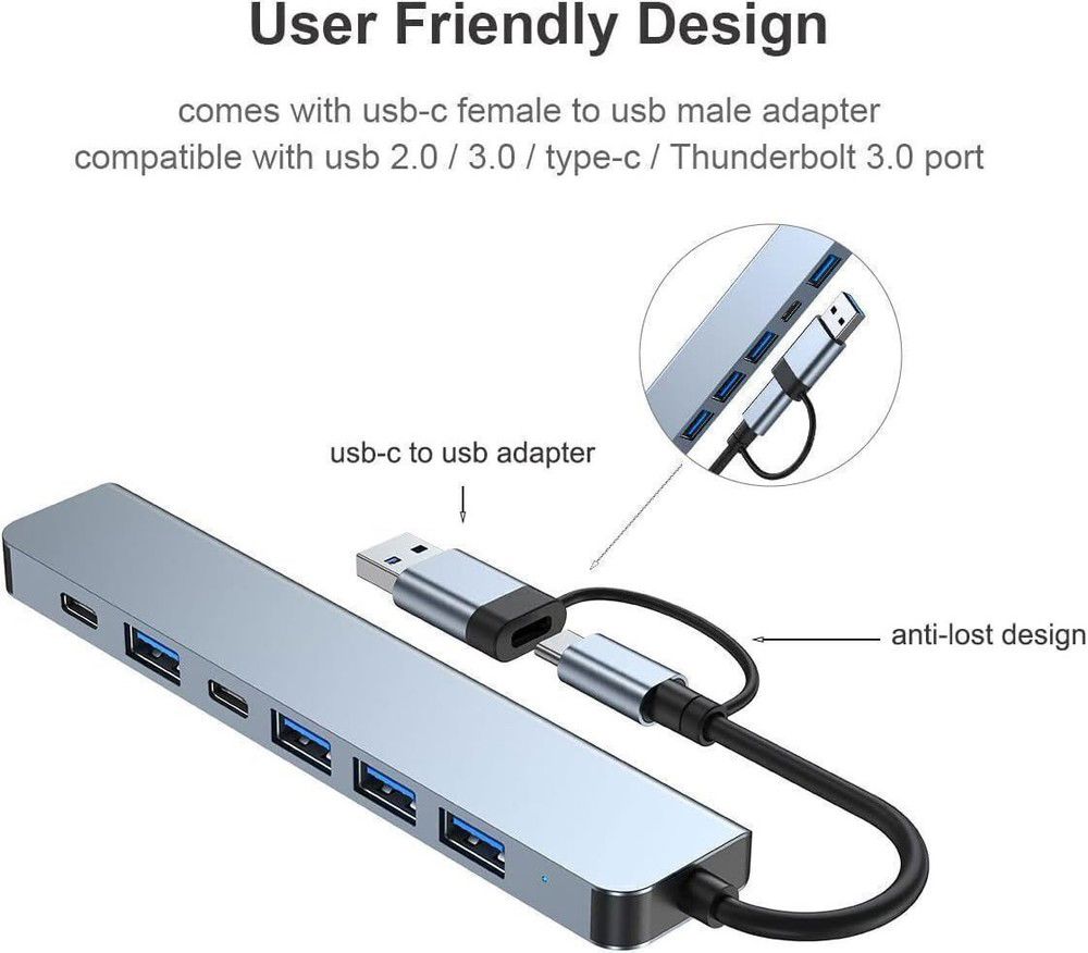 7-in-1 USB-C Hub Adapter Dock with Multiple Ports
