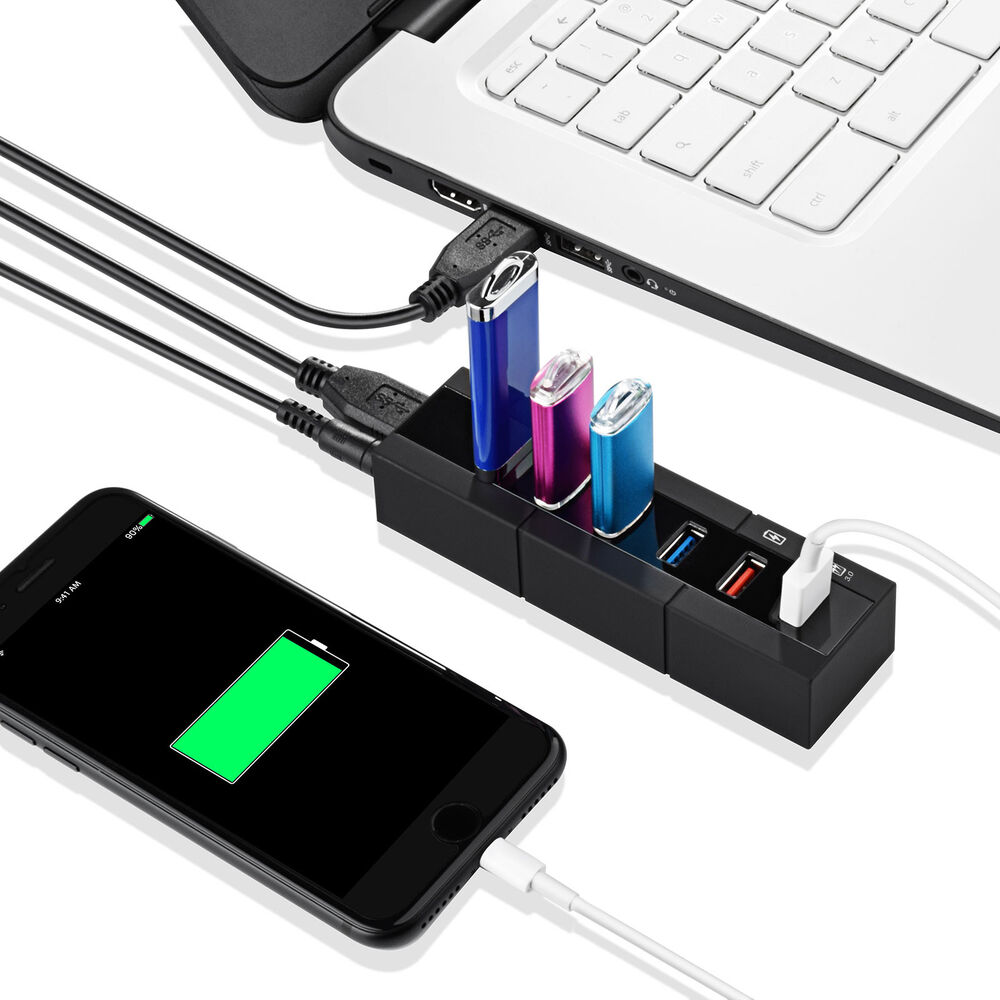 6-Port USB 3.0 Hub with Switcher for High-Speed Data Transfer and Charging