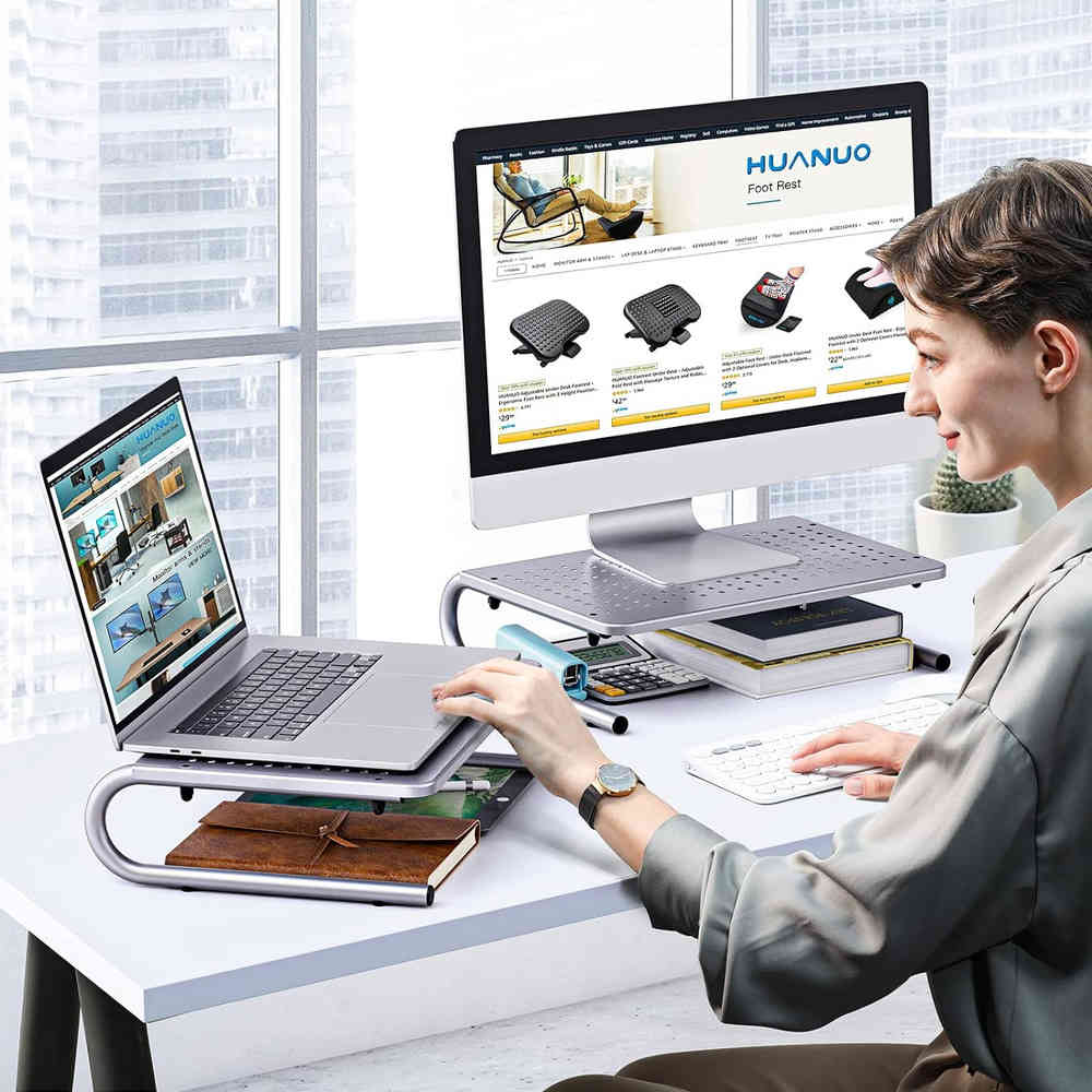 Adjustable Monitor Stand Riser with Vented Metal Design