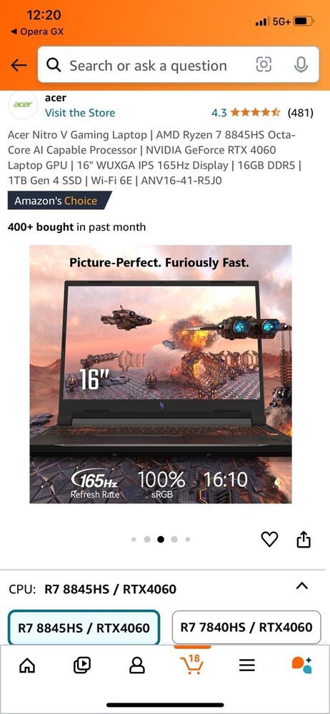 Acer Nitro V 16 Gaming Laptop with Ryzen 7 8845HS and Nvidia RTX 4060