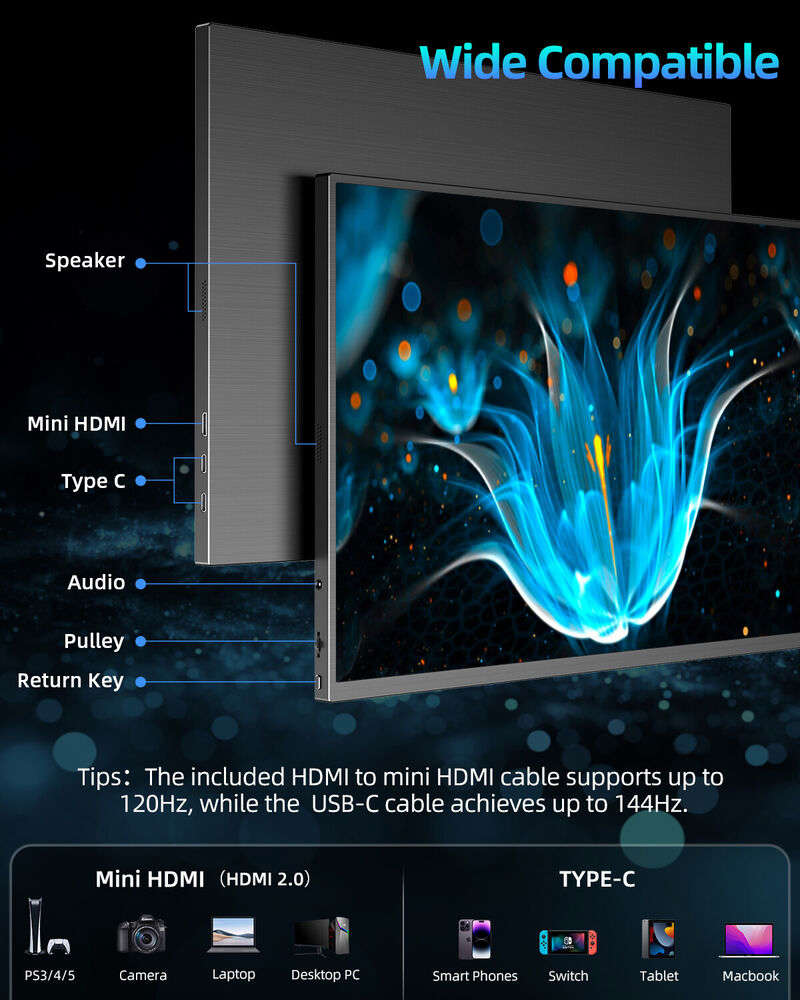 UPERFECT 18.0 144Hz 2K HDR IPS LCD Monitor with USB-C and HDMI Input