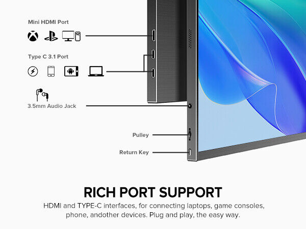 UPERFECT 18.0 144Hz 2K HDR IPS LCD Monitor with USB-C and HDMI Input