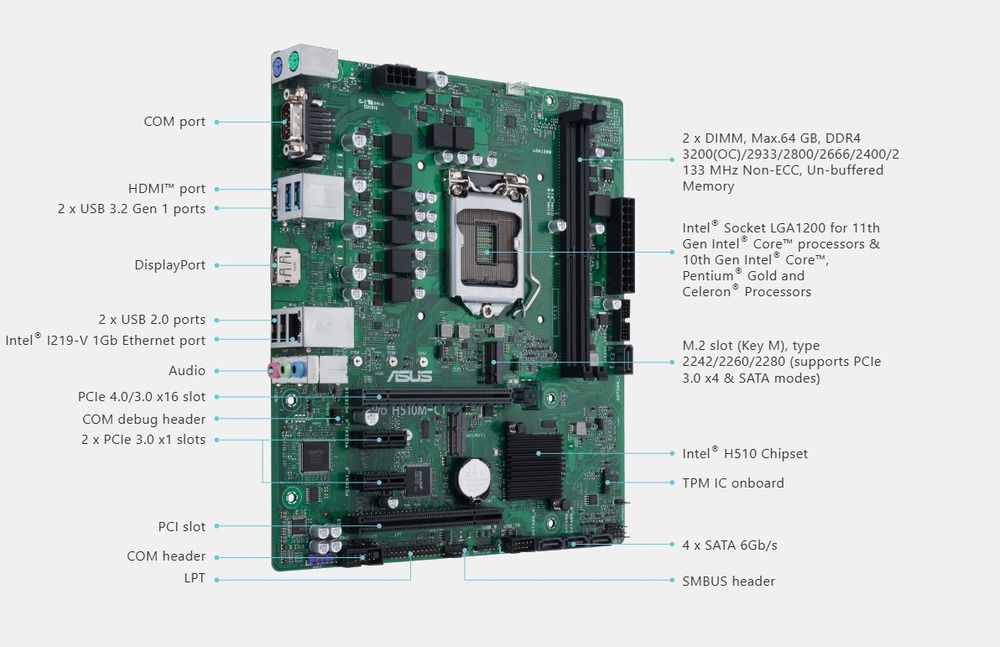 ASUS H510M Intel LGA 1200 Micro ATX DDR4 Motherboard with M.2 NVME Support and WiFi Ready for Windows 11