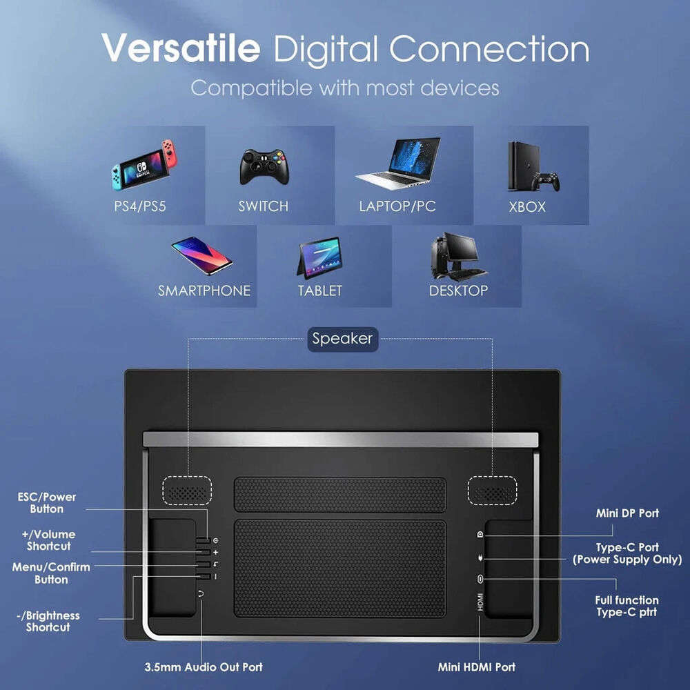 C2 Portable External Monitor 15.6" USB-C HDMI Gaming IPS Display with Built-in Speaker