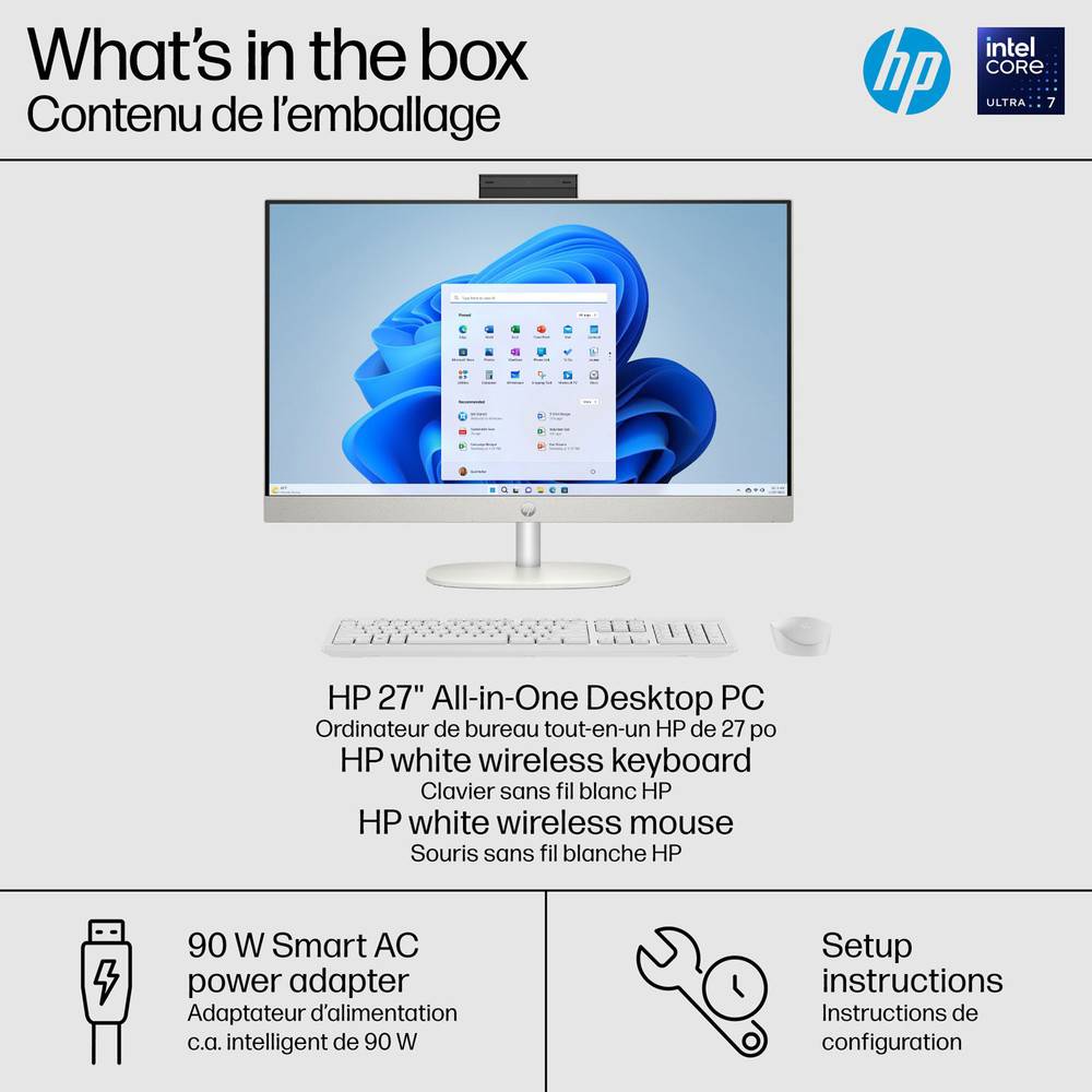 HP 27-CR00 27 FHD Touch All-in-One PC, AMD Ryzen 7 7730U, 16GB RAM, 1TB SSD, Windows 11 Home, White