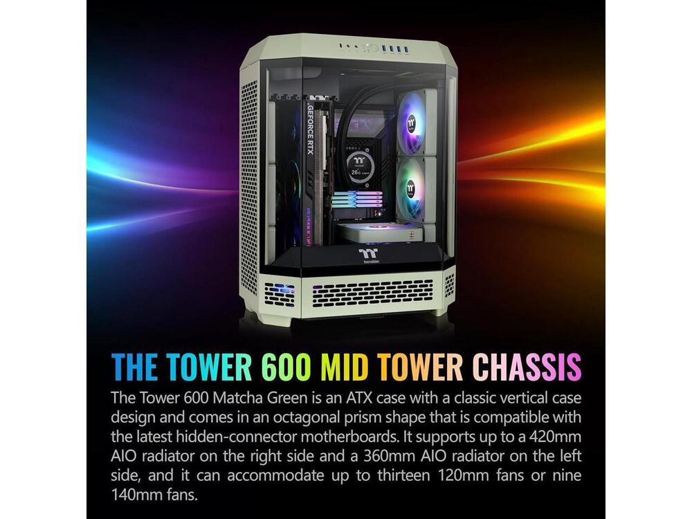 Thermaltake Tower 600 Matcha Green Mid-Tower ATX Case with 3 Tempered Glass Panels