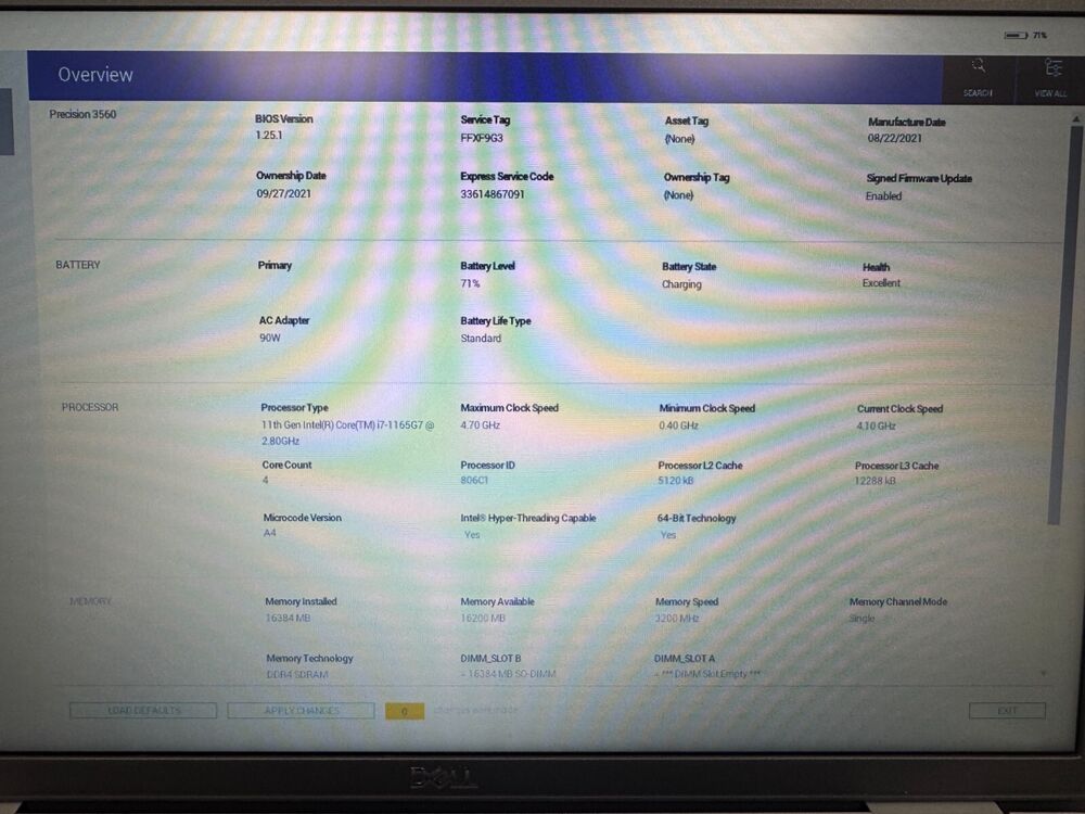 Dell Precision 3560 Laptop with 15.6 HD Display, Intel i7-1165G7, 16GB RAM, 256GB NVMe SSD, Nvidia T500
