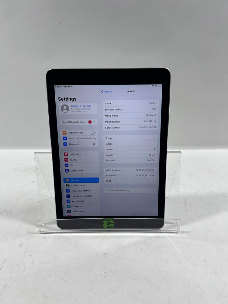 Apple iPad Air 2nd Gen 16GB WiFi Only (Broken) - Model MGL12LL/A