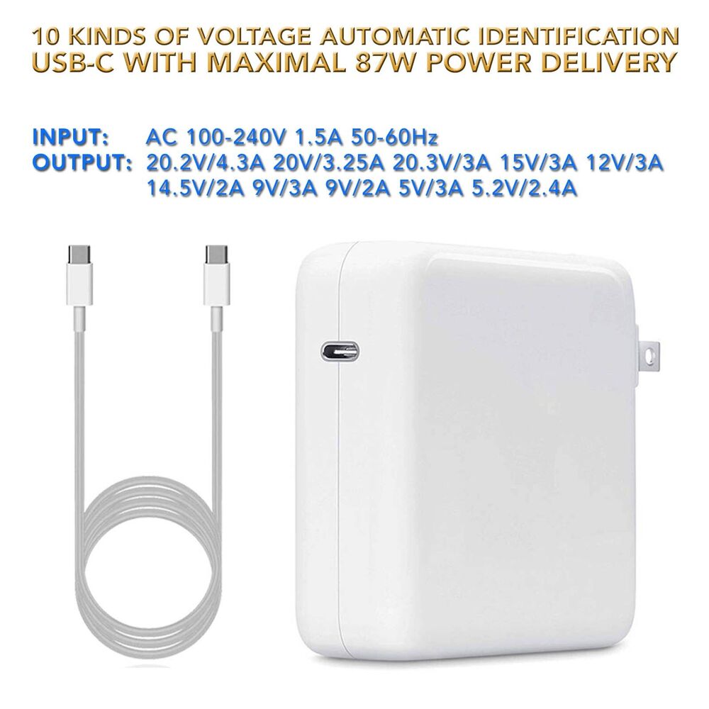 87W USB-C Power Adapter Charger for A1719 MacBook Pro 13 & 15 Inch (2016-2018)