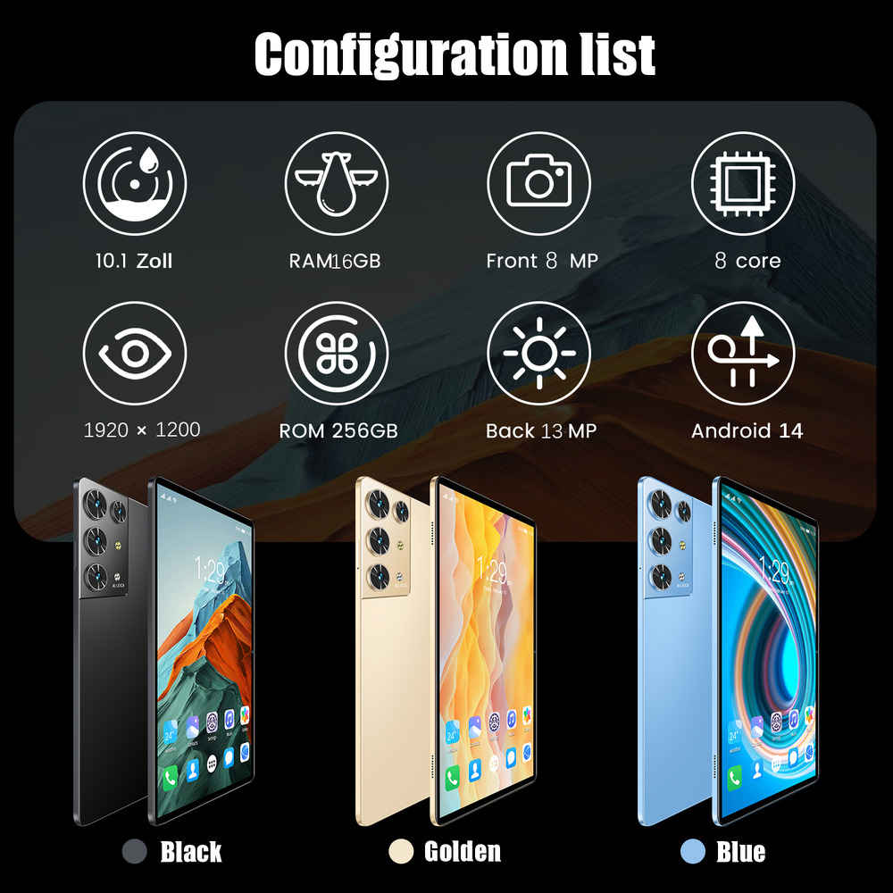2025 New Android14 Octa-Core Gaming Tablet PC with 16GB RAM and 256GB Storage, Dual SIM, 5G WiFi