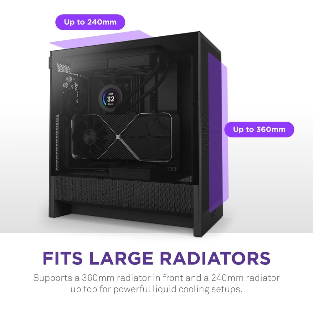 NZXT H5 Flow 2024 Compact ATX Mid-Tower Airflow PC Case - Black