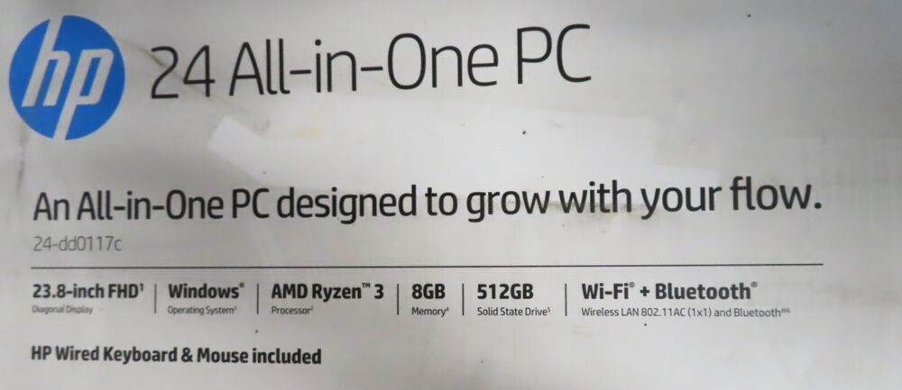 HP All-In-One 24 PC, White, AMD Ryzen 3, 512GB SSD (24-dd0117c)