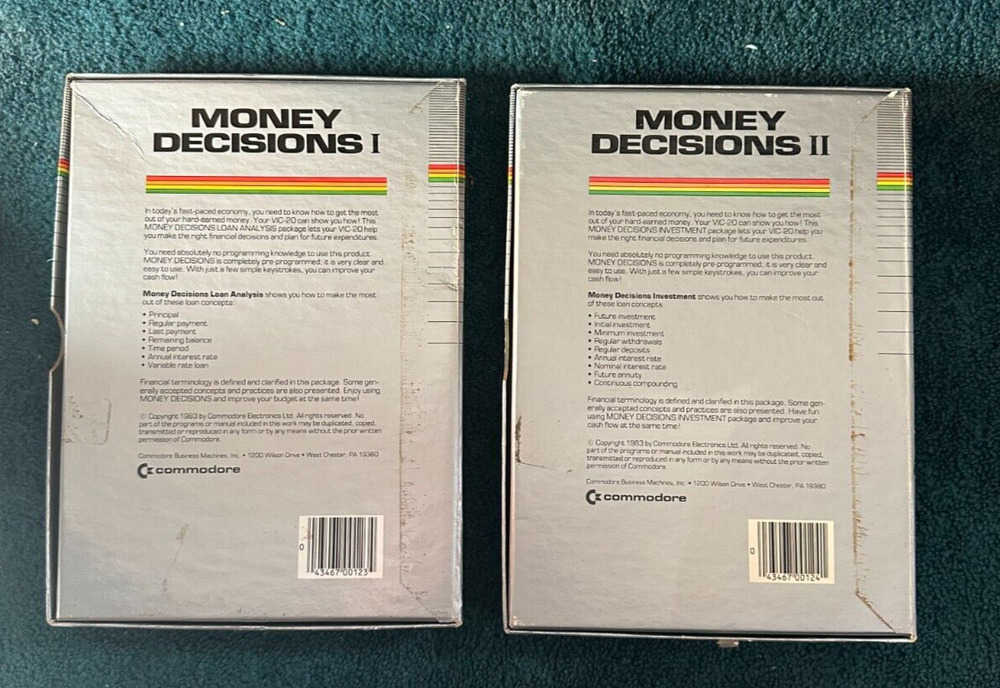 Money Decisions I & II For Commodore VIC-20 Complete In Box