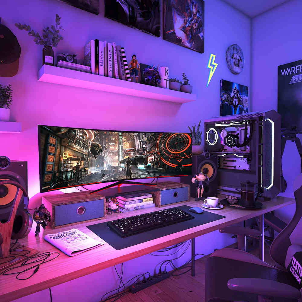 Dual Monitor Stand Riser with Two Drawers, Extra Large Storage for 2 Monitors