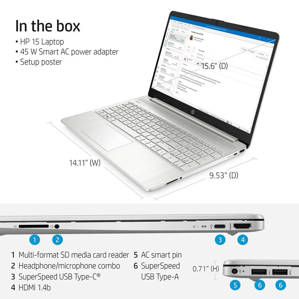 HP 15 dy2795wm 15.6 FHD Laptop with Intel i5-1135G7, 8GB RAM, 256GB SSD, Windows 11