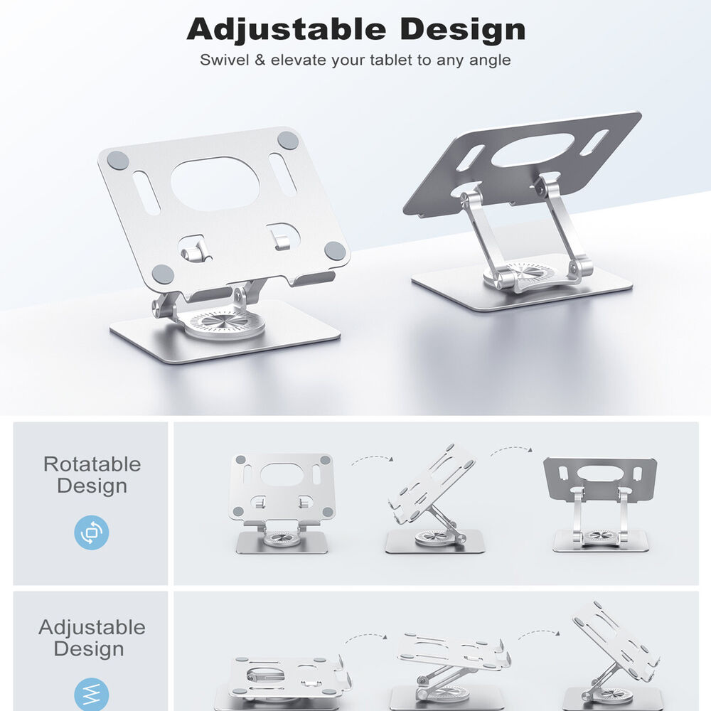 Adjustable Metal Swivel Tablet Stand Holder for Phone, Tablet, Desktop, and Car Mounts