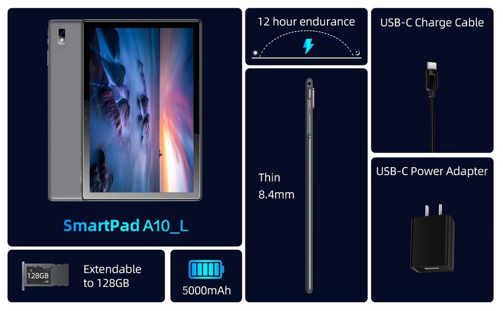 10.1 Inch Android 13 Tablet with 64GB ROM, 4GB RAM, WIFI, Quad-Core Processor, and Dual Camera