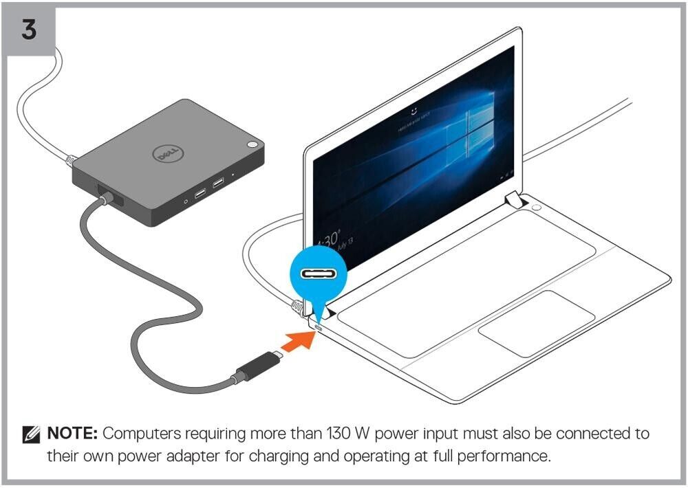 Dell WD15 K17A USB-C Thunderbolt Docking Station with 130W AC Adapter