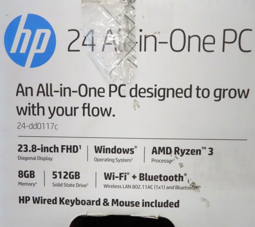 HP All-In-One 24 PC, White, AMD Ryzen 3, 512GB SSD (24-dd0117c)