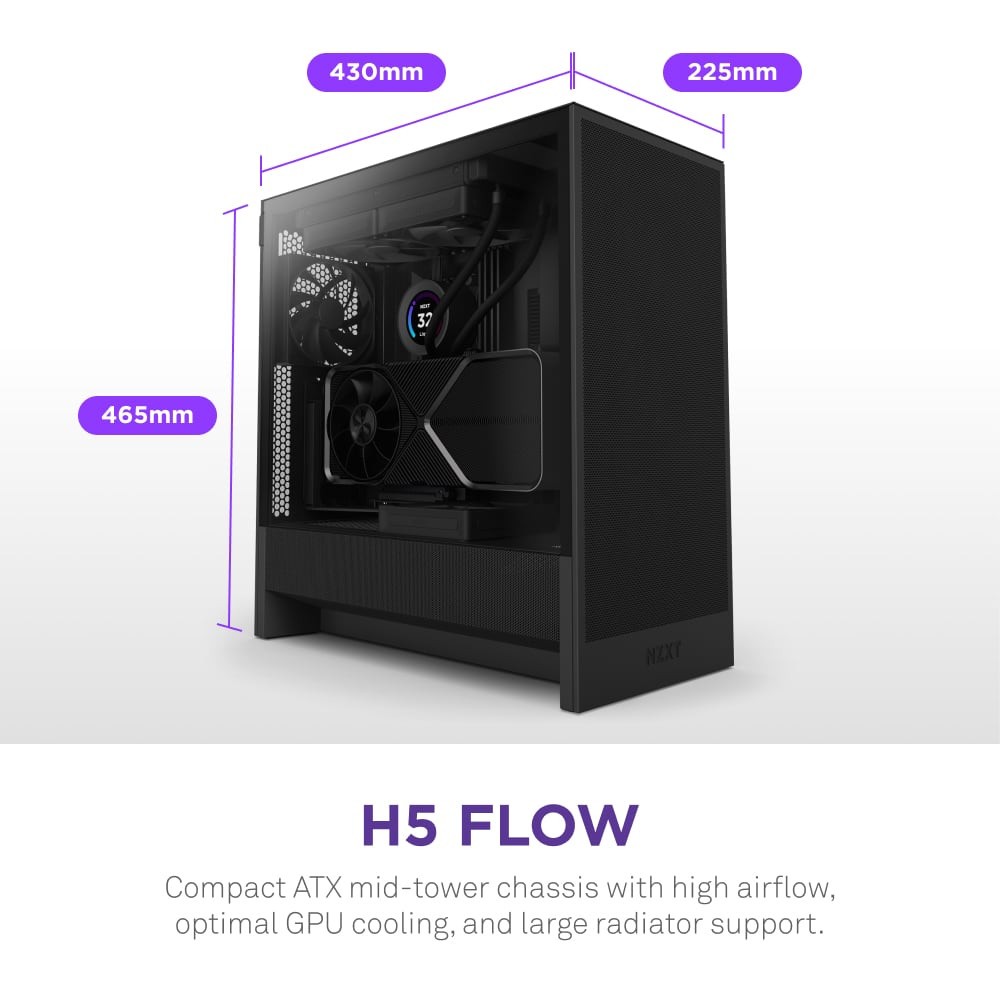 NZXT H5 Flow 2024 Compact ATX Mid-Tower Airflow PC Case - Black