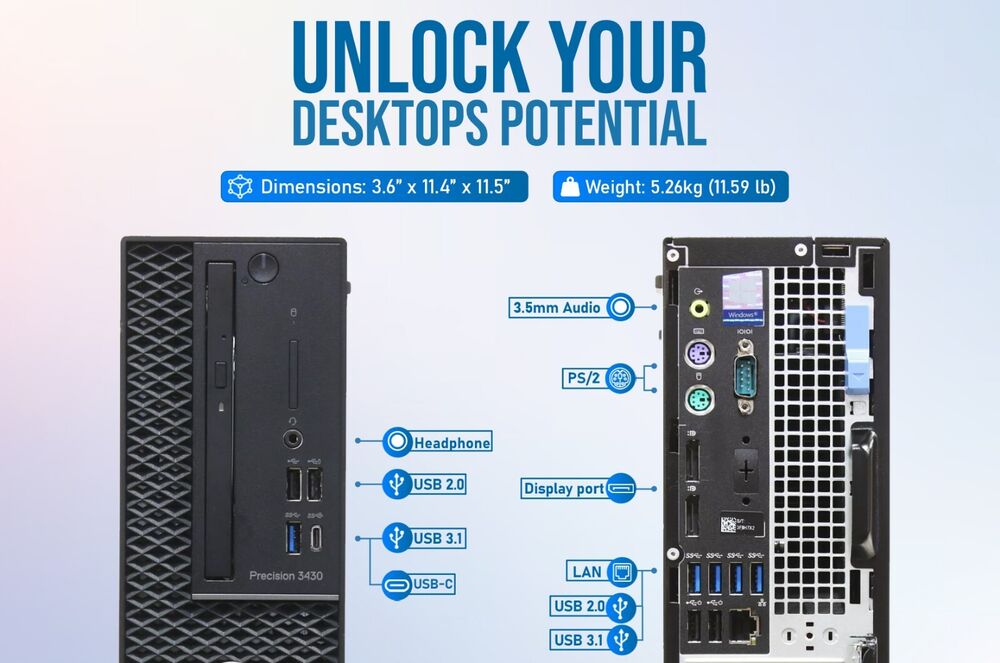 Dell Precision 3430 SFF Desktop with Intel i7-8700, 16GB RAM, 500GB SSD, USB-C, Windows 11 Pro