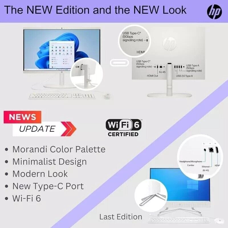 2024 HP All-In-One Computer Desktop 21.5 Intel Celeron 16GB 1TB SSD Win 11 Pro