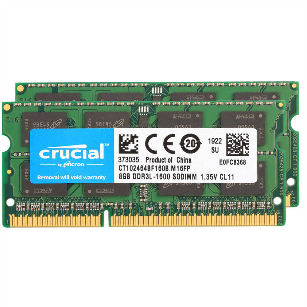 Crucial Kit DDR3L 1600MHz 16GB (2 x 8GB) SODIMM Laptop Memory RAM CT102464BF160B