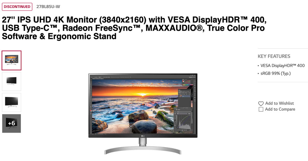 LG 27BL85U-W 27 Inch 4K UHD Monitor with FreeSync, USB-C, and HDMI