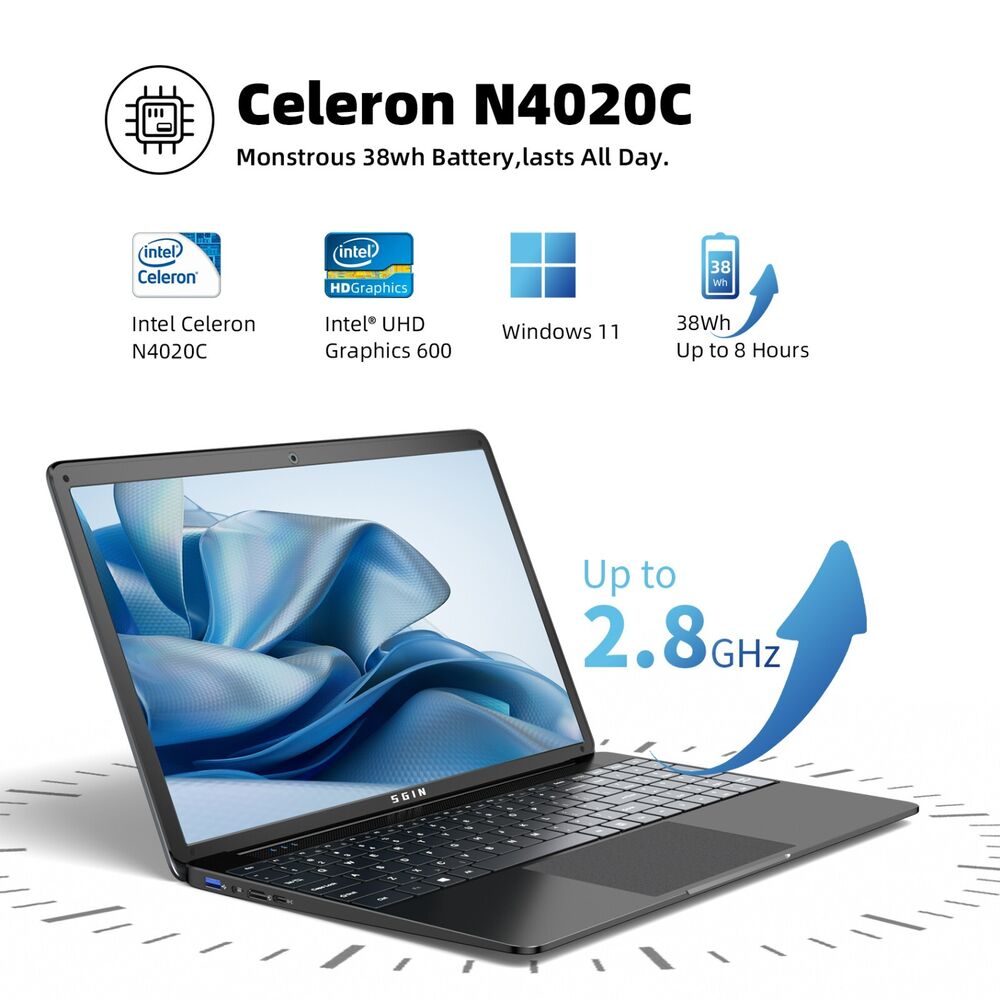 SGIN 17.3 FHD Laptop Notebook with Intel Celeron 2.4 GHz, 128GB Storage, 4GB RAM, and HDMI