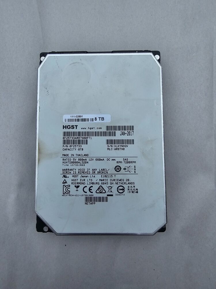 LOT OF 5 HGST 8TB 7.2K 12Gb/s 3.5 SAS HUH728080AL5204 Hard Drives