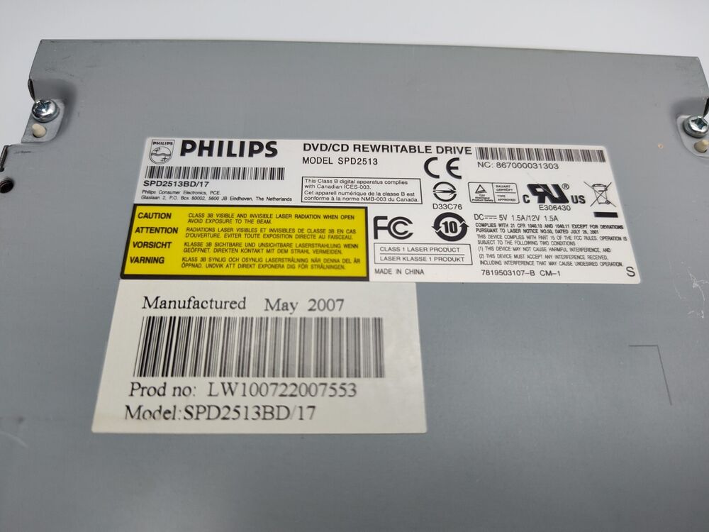 Philips SPD2513 Internal SATA DVD/CD Rewritable Optical Drive - Black