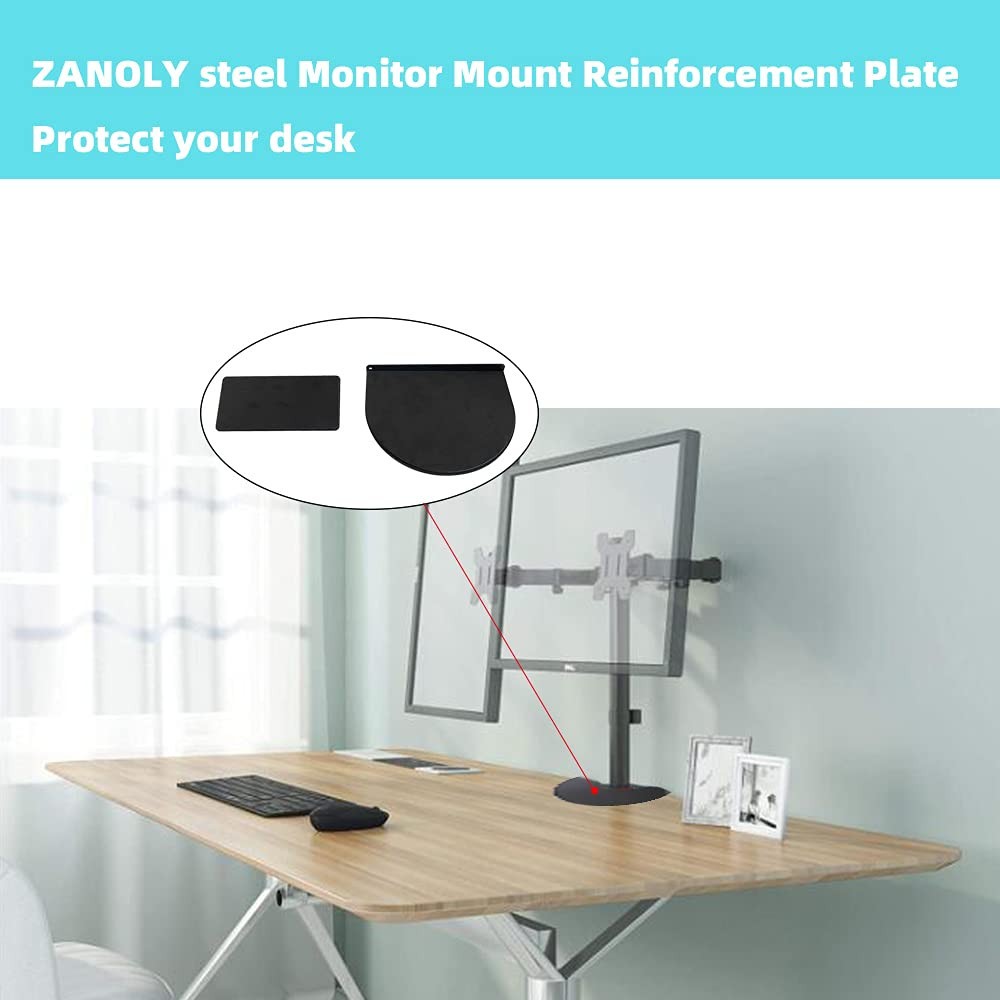 Steel Monitor Mount Reinforcement Plate for Fragile Tabletop, Black