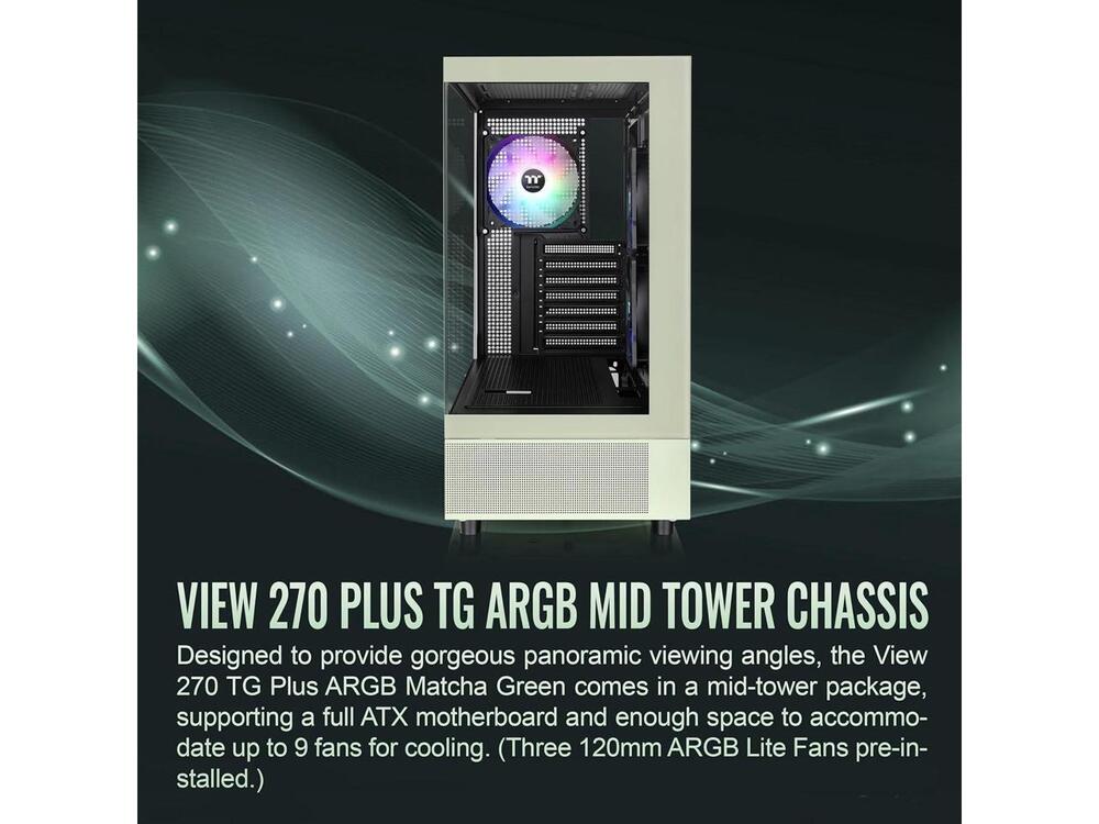 Thermaltake View 270 Plus TG ARGB Matcha Green Mid Tower E-ATX Case with 3x120mm ARGB Fans