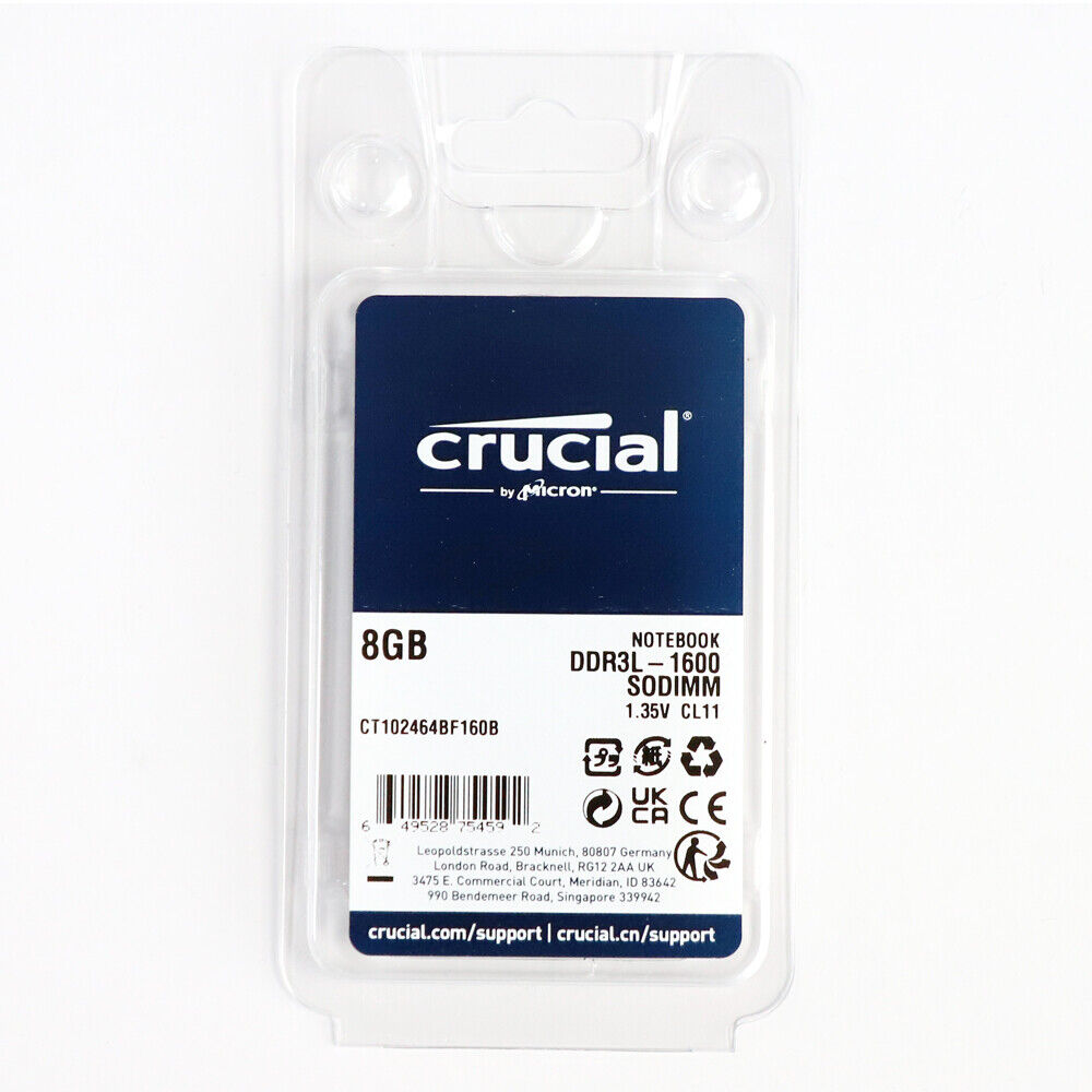 10-Pack Crucial 8GB DDR3L 1600MHz SODIMM Laptop Memory