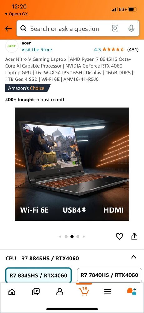 Acer Nitro V 16 Gaming Laptop with Ryzen 7 8845HS and Nvidia RTX 4060