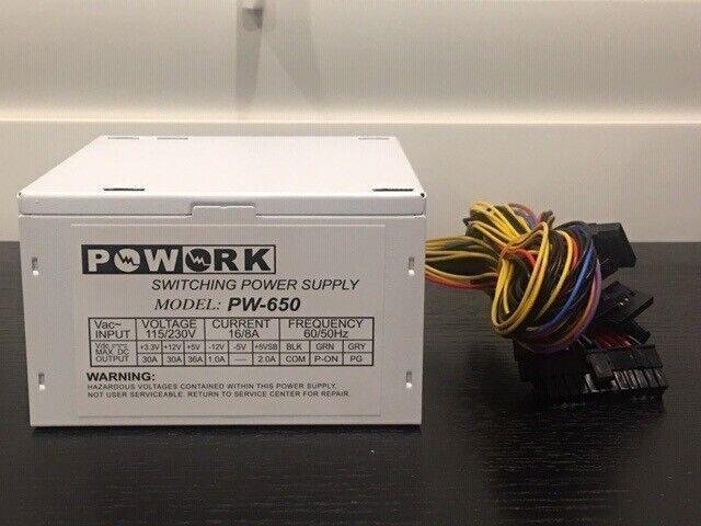 Powork 650w-MAX ATX Power Supply with 12cm Fan, 20+4Pin SATA & 6-Pin (Lot of 3)