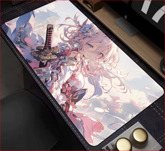 Kawaii Anime Girl Computer Keyboard Mousepad - Large Non-Slip Gamer Mouse Mat v8