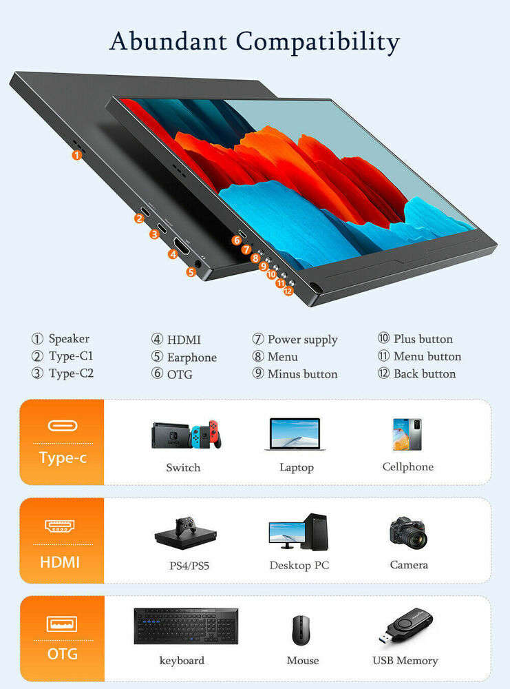 15.6 Inch 1080P Gaming IPS HDR Portable Monitor with HDMI and USB-C