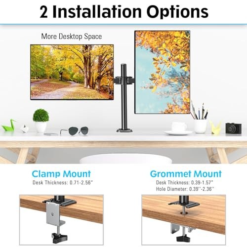 Fully Adjustable Dual Monitor Desk Mount for 32 Inch Screens, Supports up to 17.6lbs
