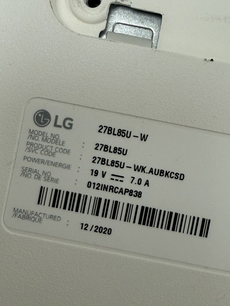 LG 27BL85U-W 27 Inch 4K UHD Monitor with FreeSync, USB-C, and HDMI