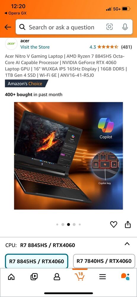 Acer Nitro V 16 Gaming Laptop with Ryzen 7 8845HS and Nvidia RTX 4060