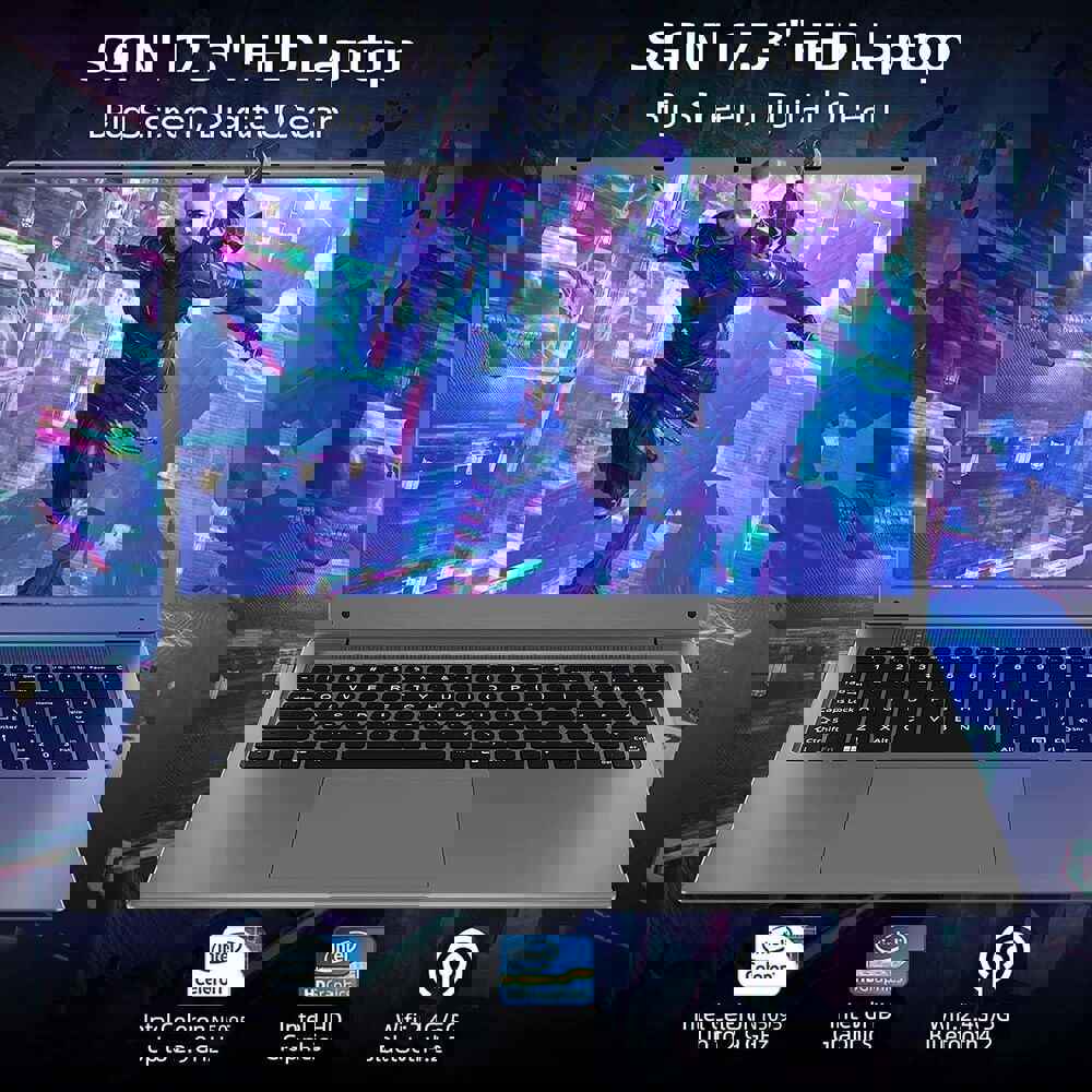 SGIN 17.3 FHD Laptop Notebook with Intel Celeron 2.4 GHz, 128GB Storage, 4GB RAM, and HDMI