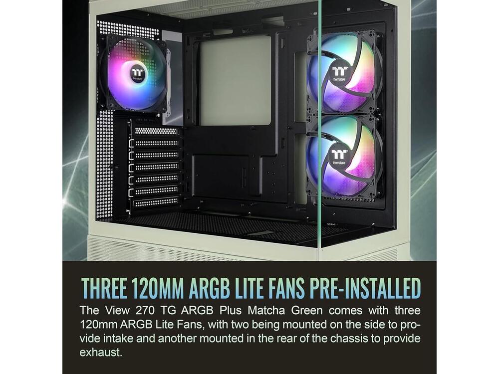 Thermaltake View 270 Plus TG ARGB Matcha Green Mid Tower E-ATX Case with 3x120mm ARGB Fans